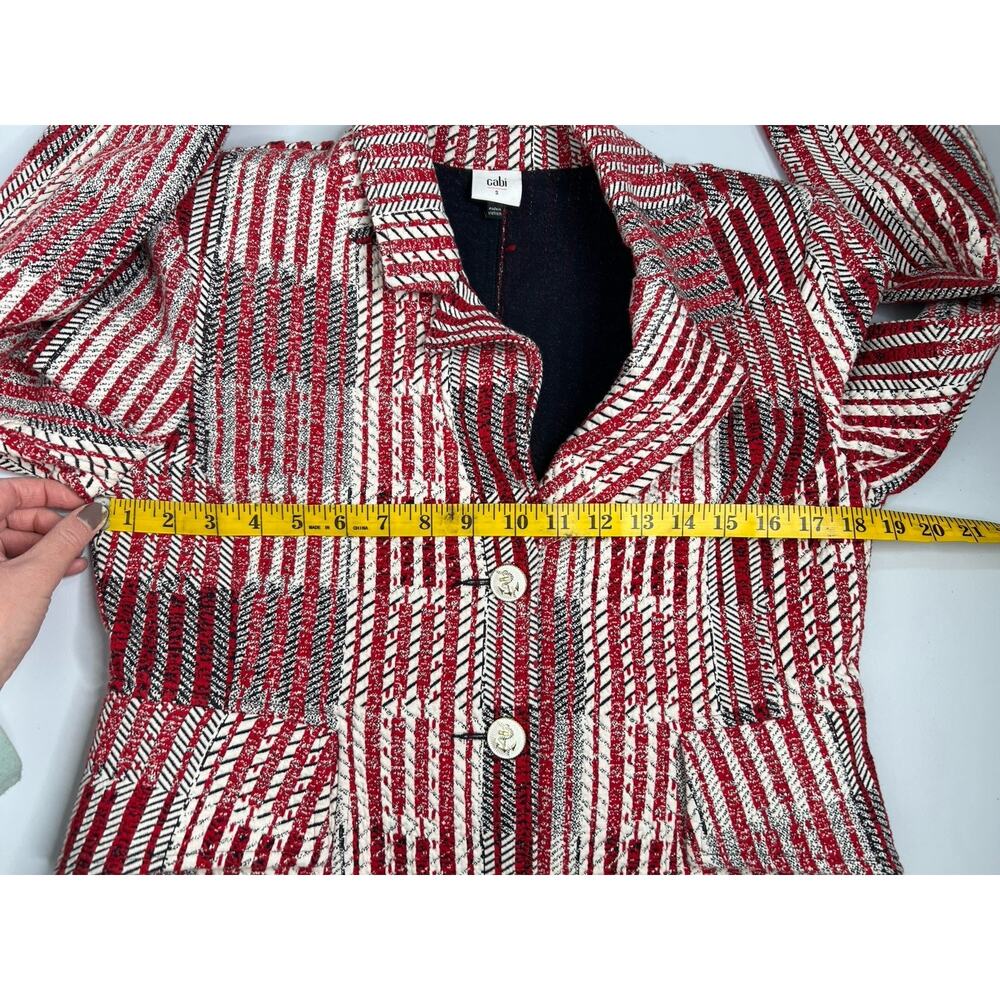Cabi Patchwork Button-Up Blazer Jacket Red White … - image 6